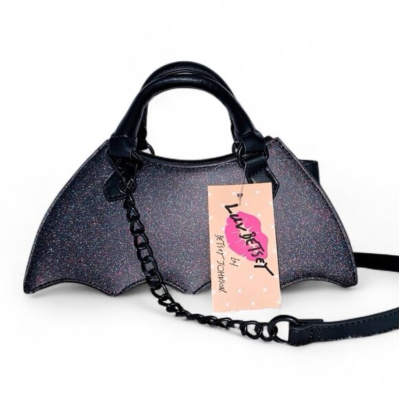 Betsey Johnson Halloween Sparkle Black Bat Crossbody Handbag Purse NWT - Picture 8 of 10